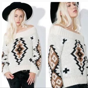 Anthropology Aztec Boat neck sweater